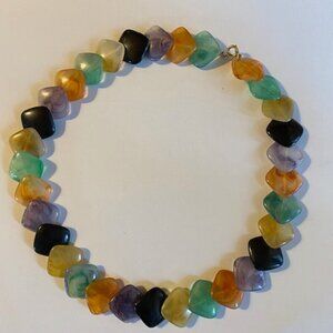 Vintage Lucite 20-Inch Necklace Square Beads Stacked Multicolored - chicklets